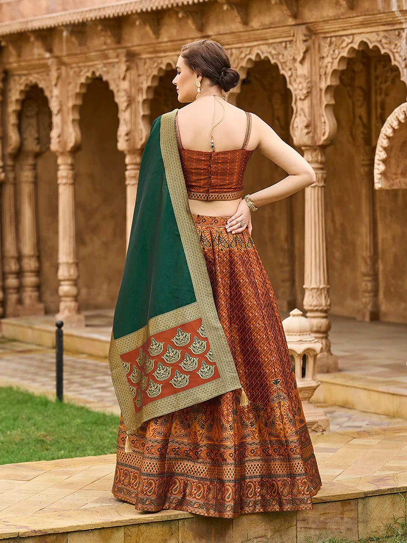 Rust Kanjivaram-Style Silk Lehenga Choli, back