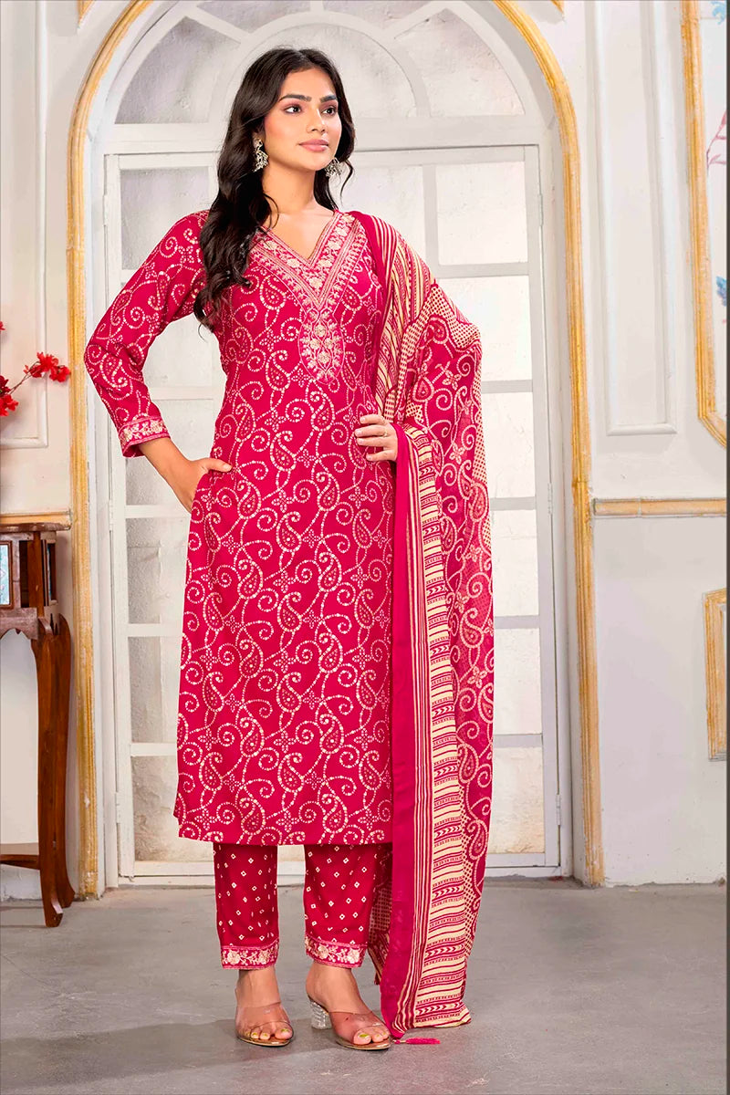 Pink Rayon Embroidered Kurti Set with Dupatta, styled with dupatta