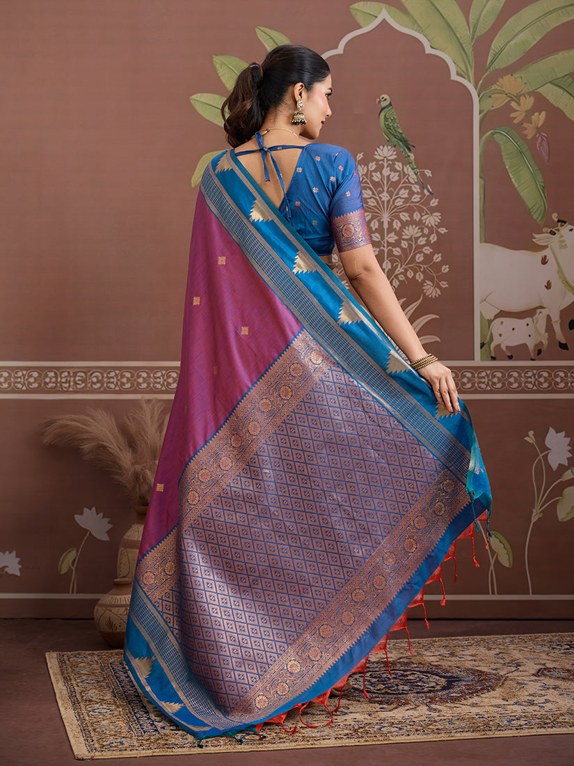 Purple Weaving Work Tussar Silk  Saree