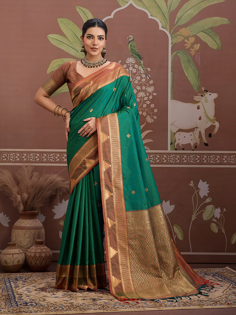 Green Weaving Work Tussar Silk  Saree