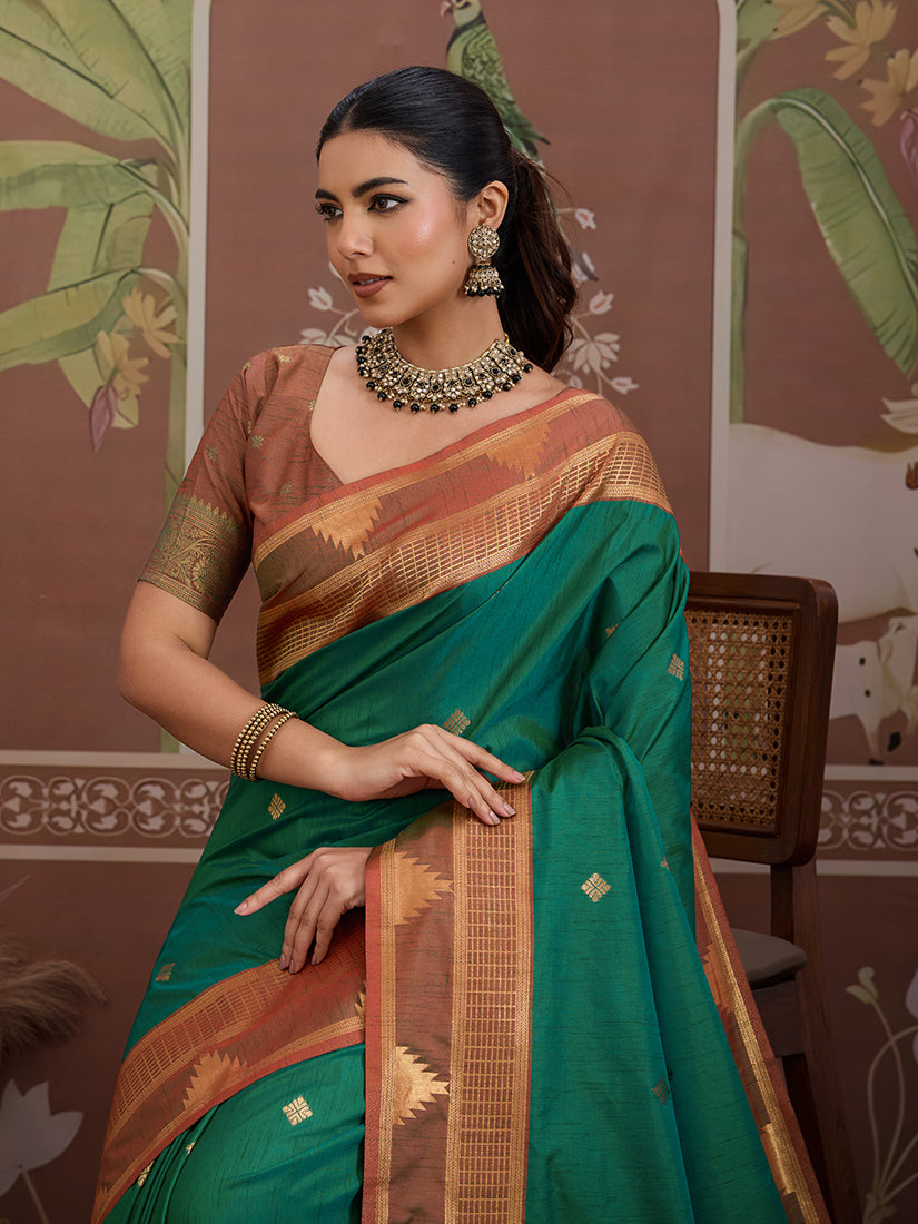 Green Weaving Work Tussar Silk  Saree
