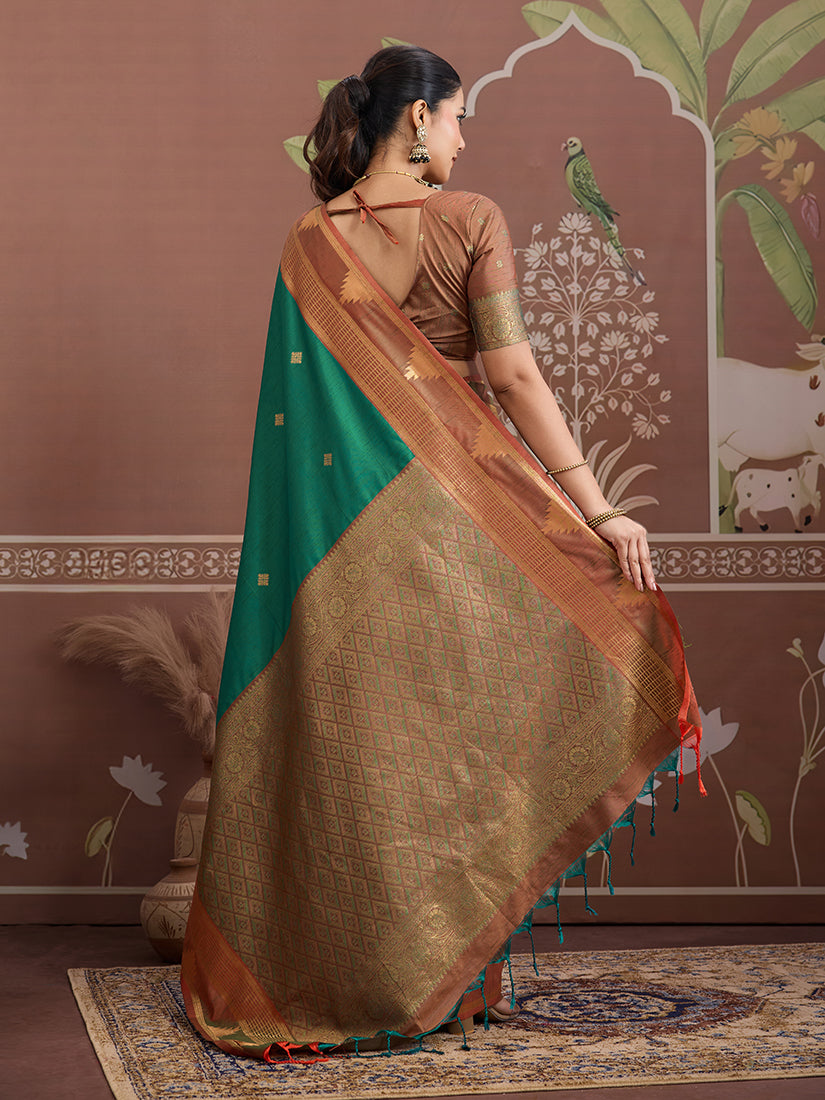 Green Weaving Work Tussar Silk  Saree
