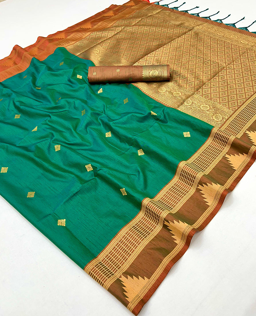 Green Weaving Work Tussar Silk  Saree