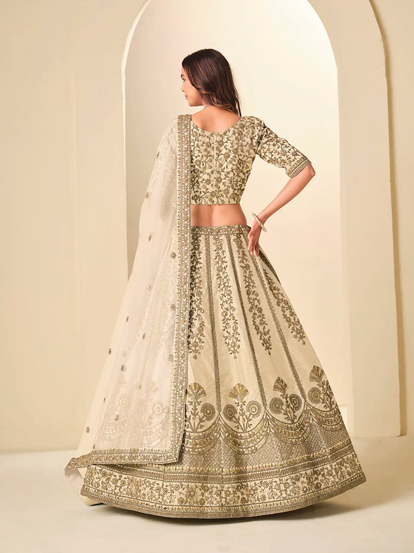 Cream Art Silk Ornate Panel Lehenga Choli, back