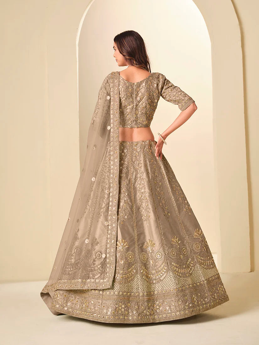 Beige Art Silk Ornate Panel Lehenga Choli, back