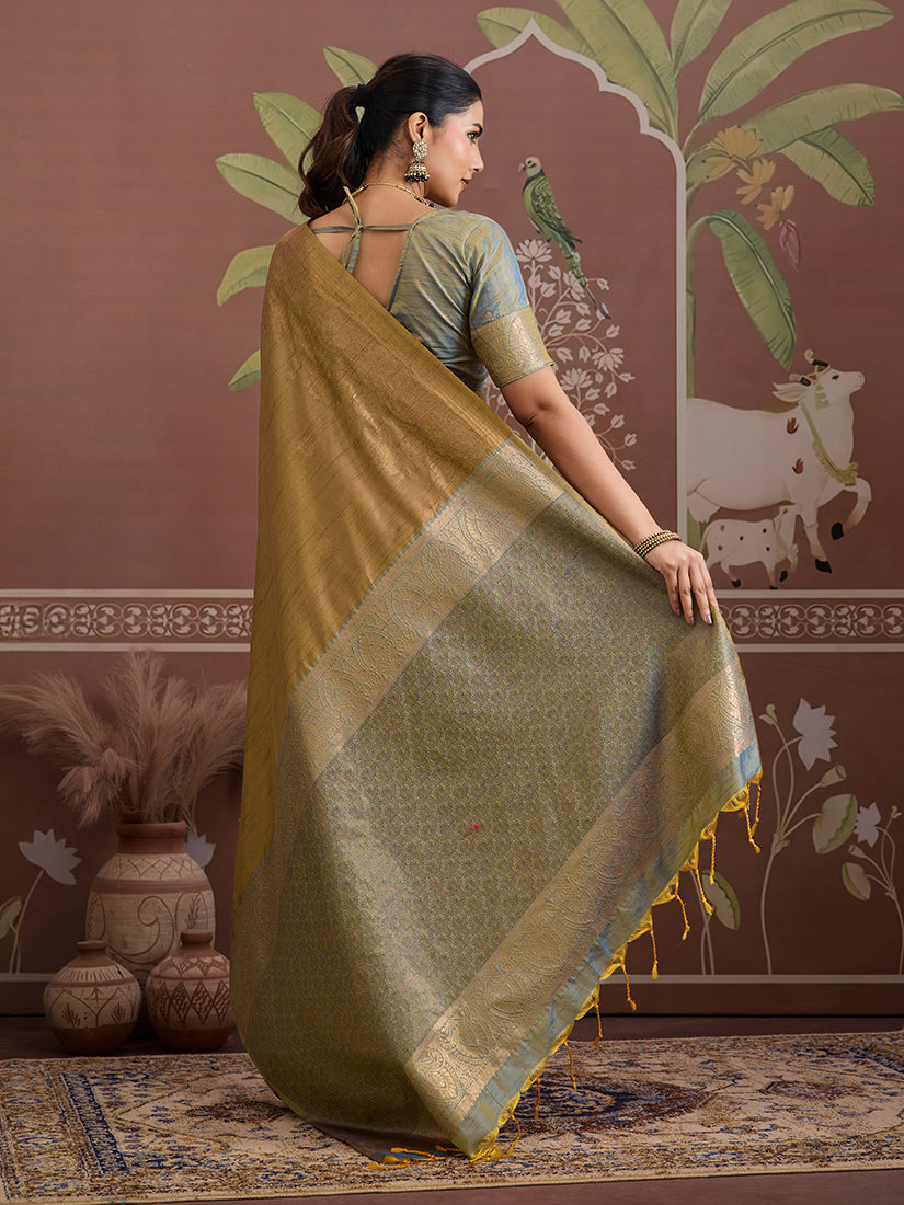 Tussar Silk Dark Beige Handloom Weaving Traditional Saree