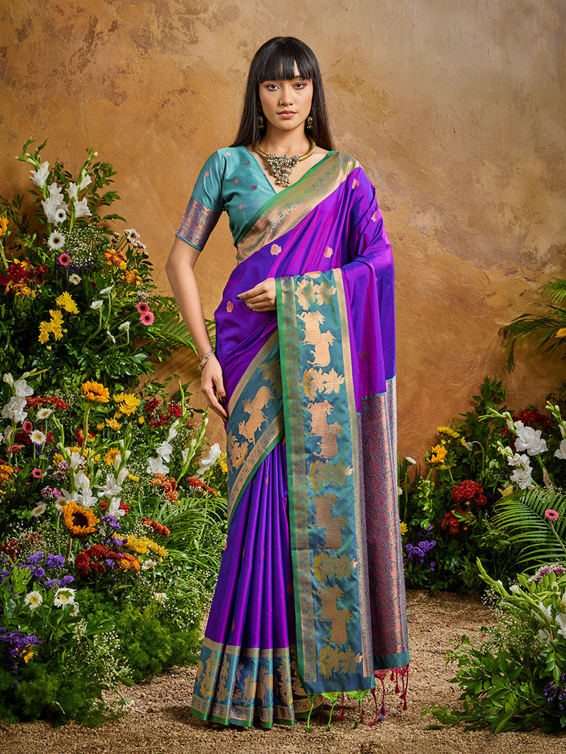 Purple Handloom Weaving Silk Blend Saree