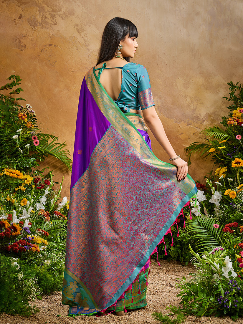 Purple Handloom Weaving Silk Blend Saree