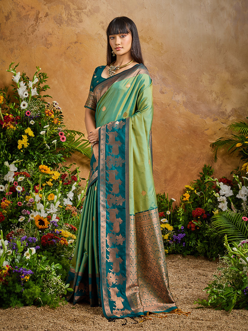 Light Green Handloom Weaving Silk Blend Saree