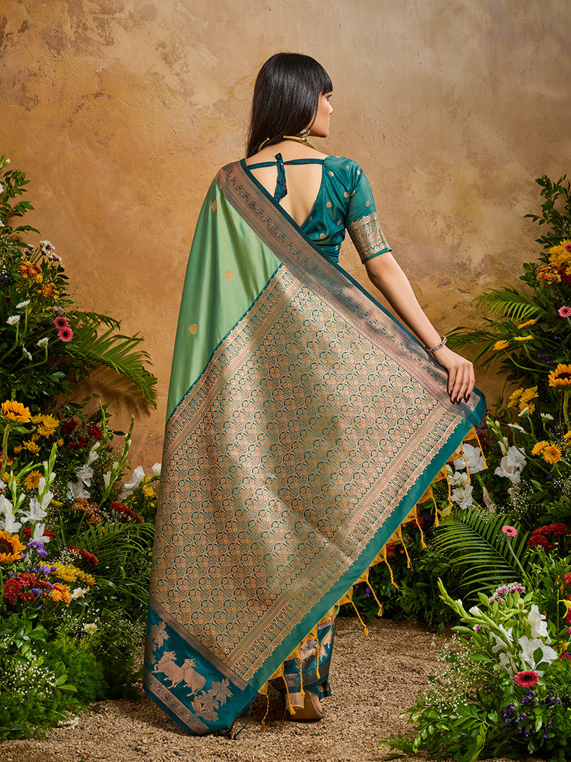 Light Green Handloom Weaving Silk Blend Saree