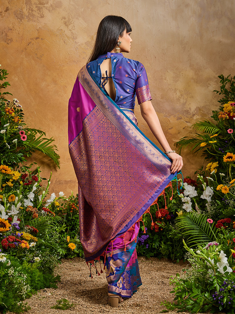 Magenta Pink Handloom Weaving Silk Blend Saree