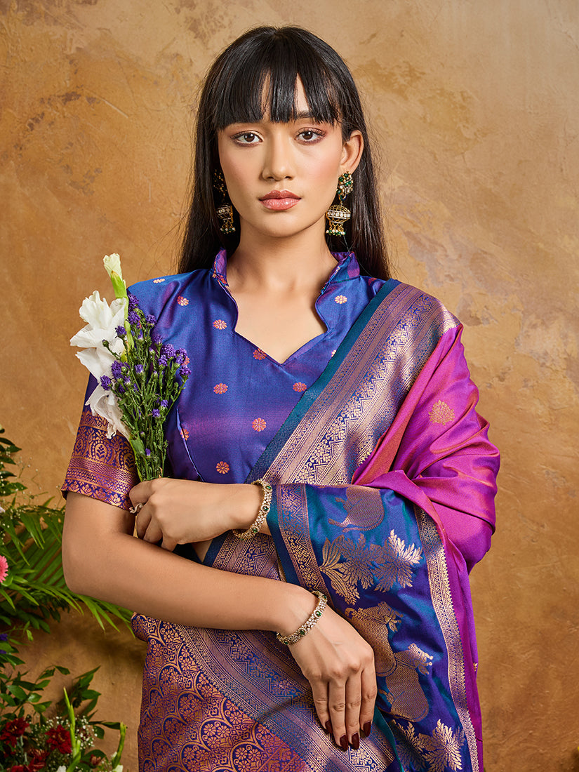 Magenta Pink Handloom Weaving Silk Blend Saree