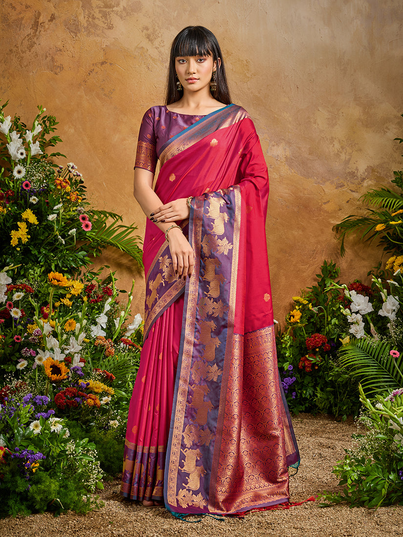 Red Handloom Weaving Silk Blend Saree