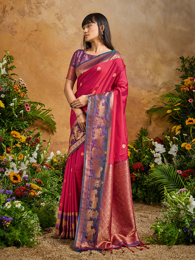 Red Handloom Weaving Silk Blend Saree