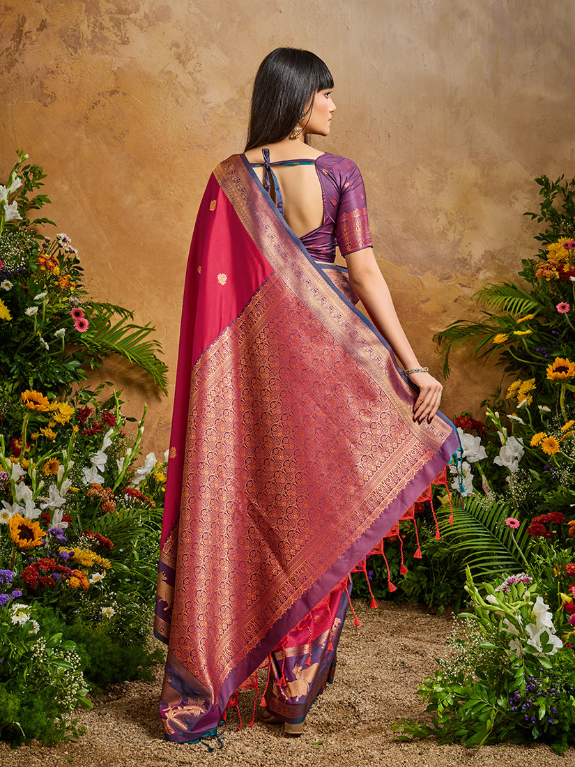 Red Handloom Weaving Silk Blend Saree