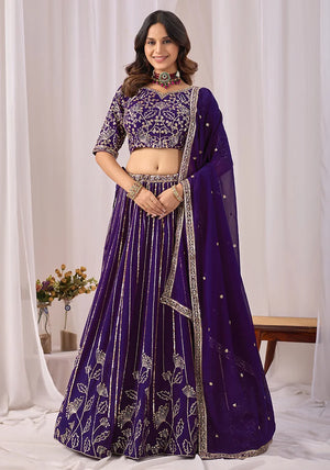Purple Georgette Sequin Stripe Lehenga Choli