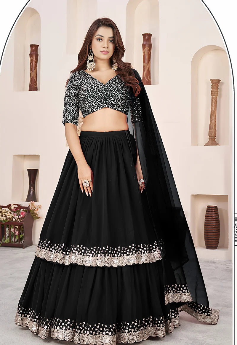 Black Georgette Sequin Lehenga Choli, front