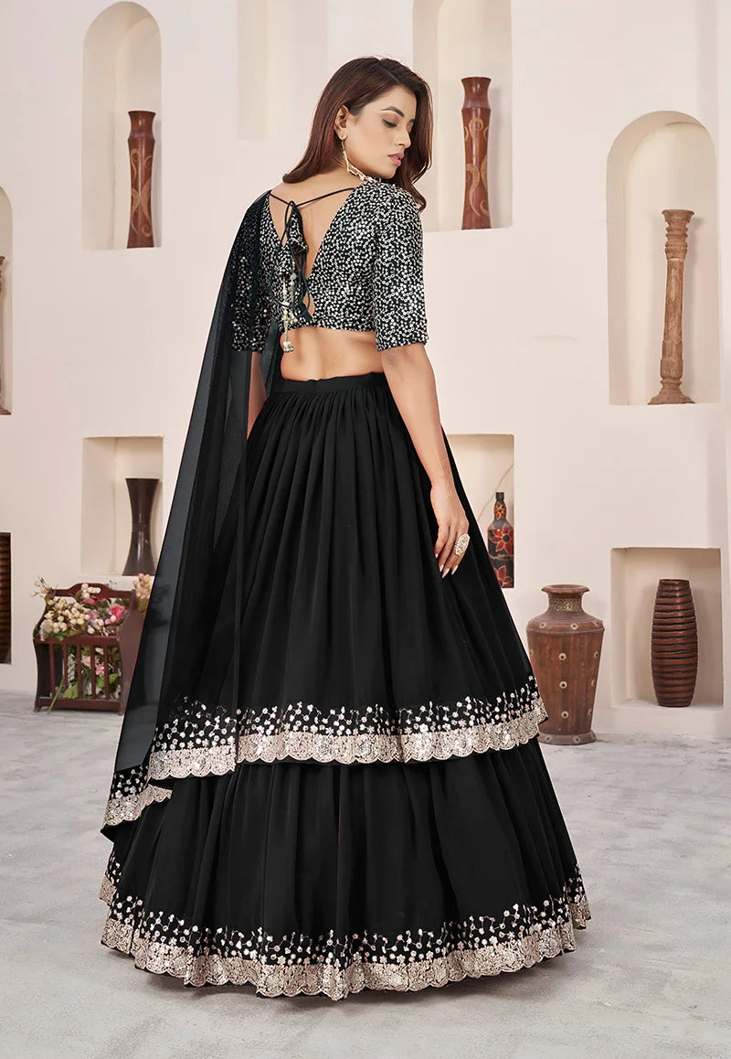Black Georgette Sequin Lehenga Choli, back