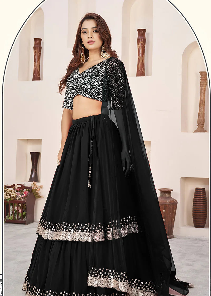 Black Georgette Sequin Lehenga Choli, side