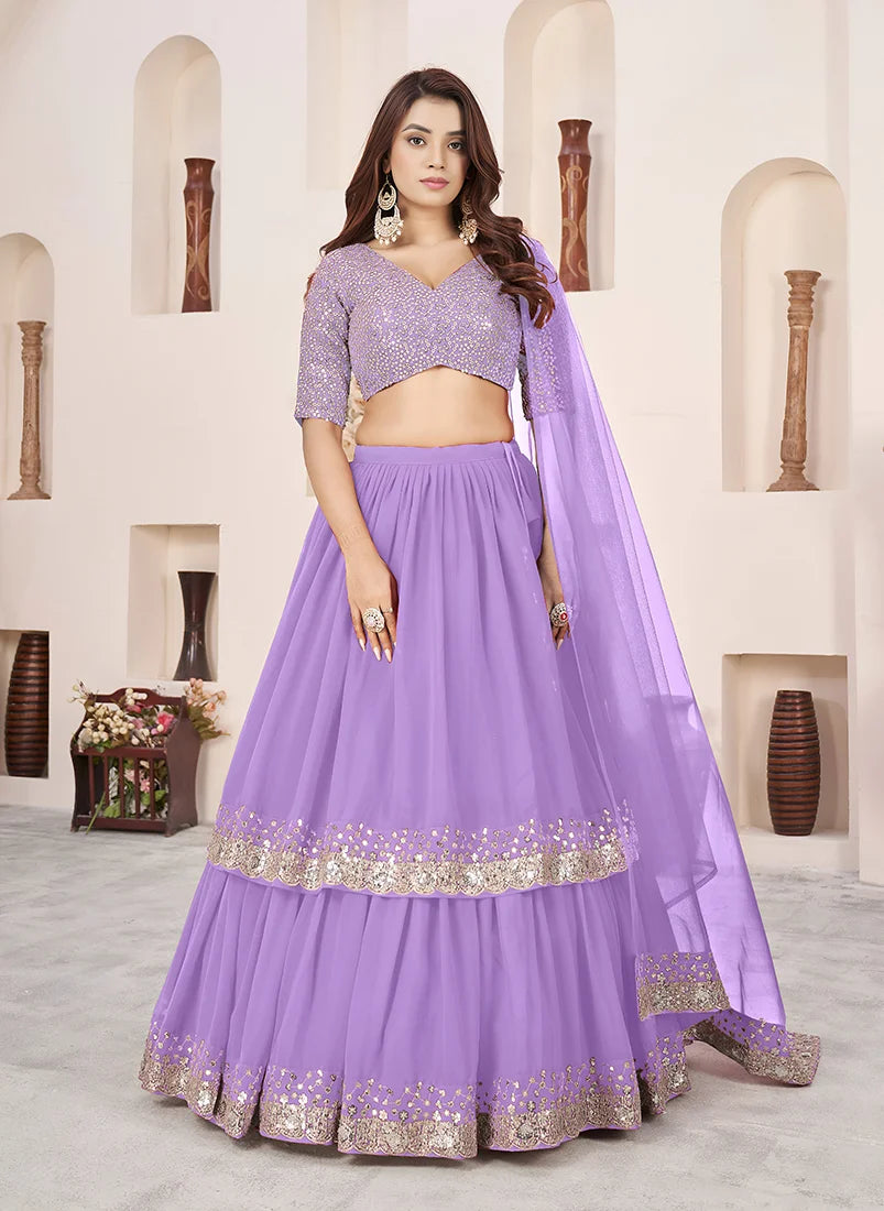 Lavender Georgette Sequin Lehenga Choli, front