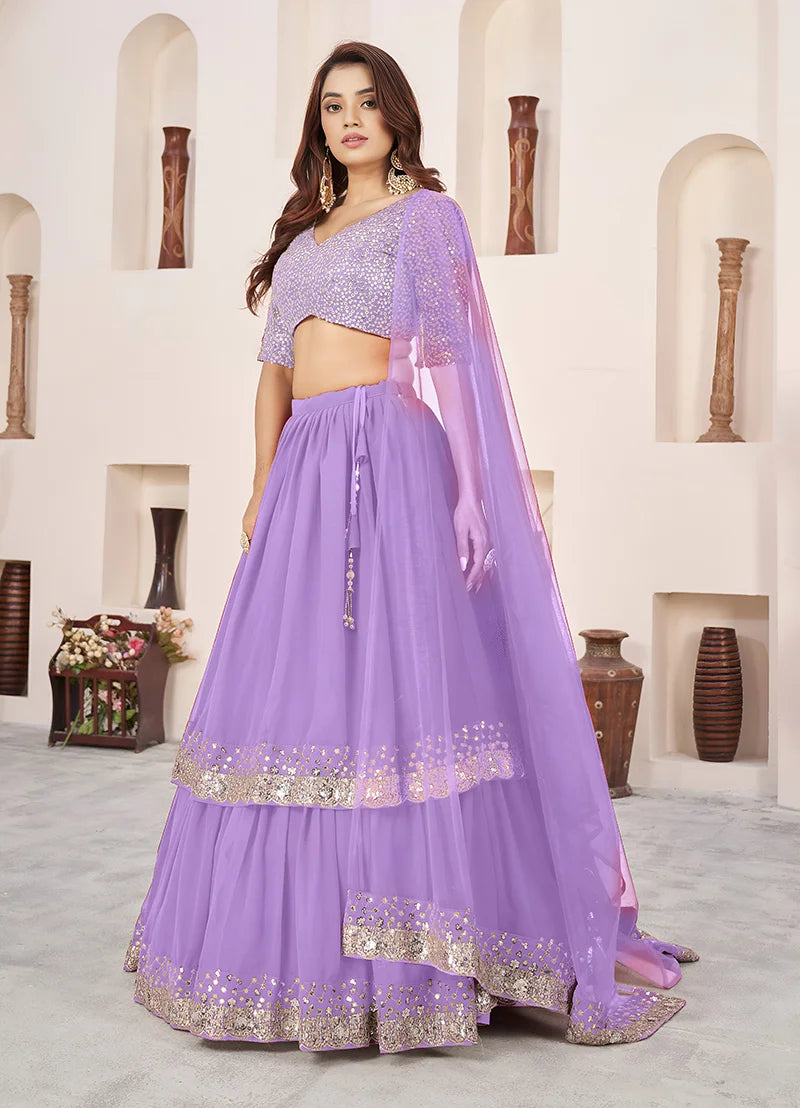 Lavender Georgette Sequin Lehenga Choli, side