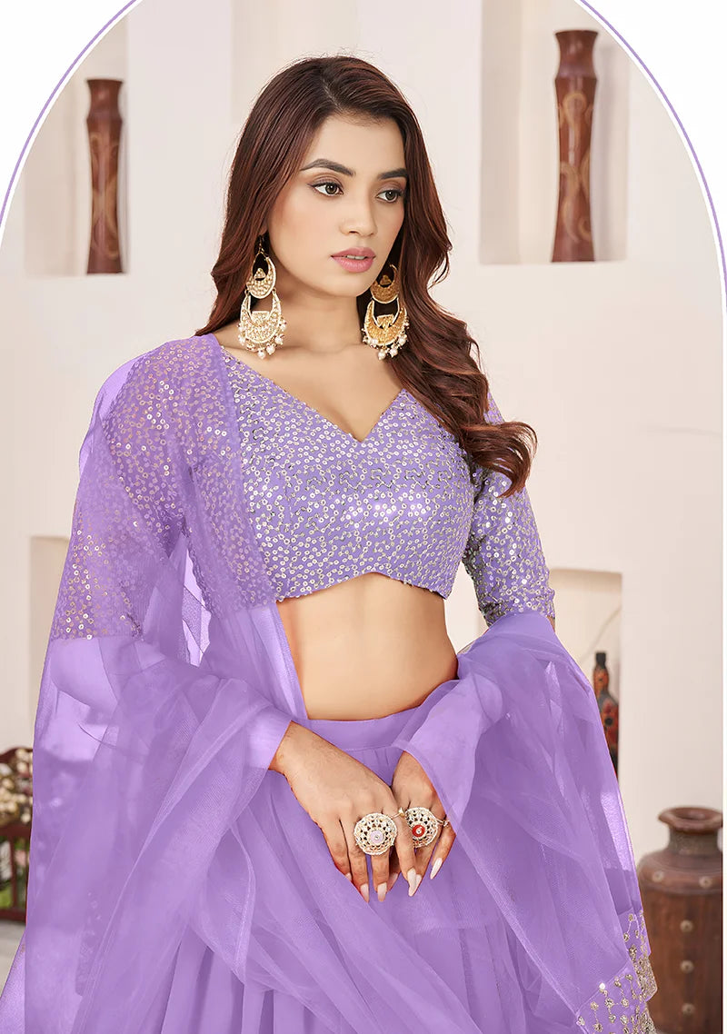 Lavender Georgette Sequin Lehenga Choli, choli close-up