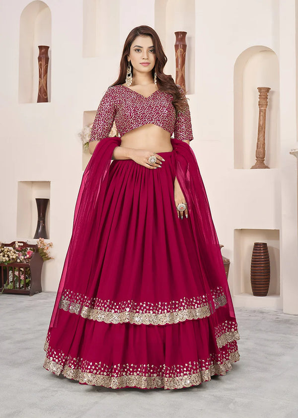 Rani Pink Georgette Sequin Lehenga Choli, front