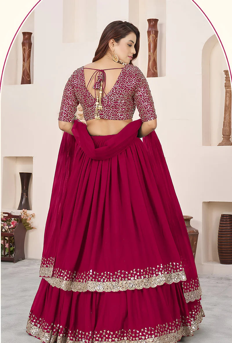 Rani Pink Georgette Sequin Lehenga Choli, back
