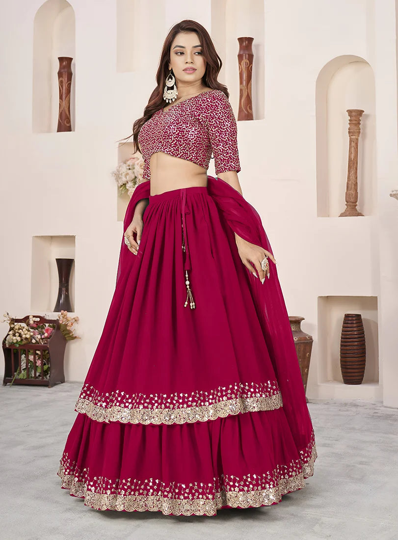 Rani Pink Georgette Sequin Lehenga Choli, side