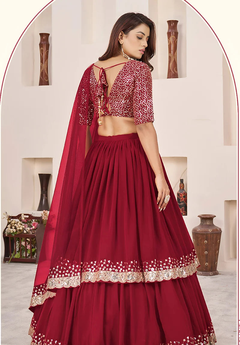Red Georgette Sequin Lehenga Choli, back