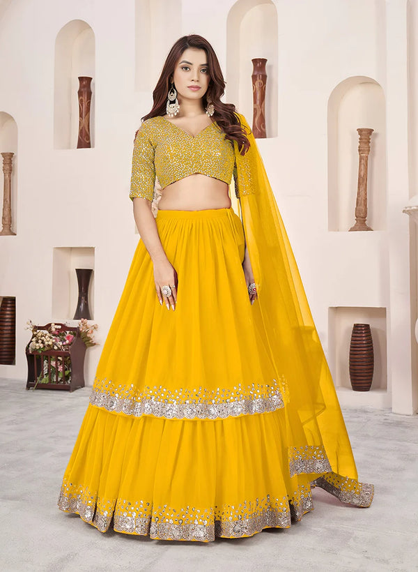 Mustard Georgette Sequin Lehenga Choli, front