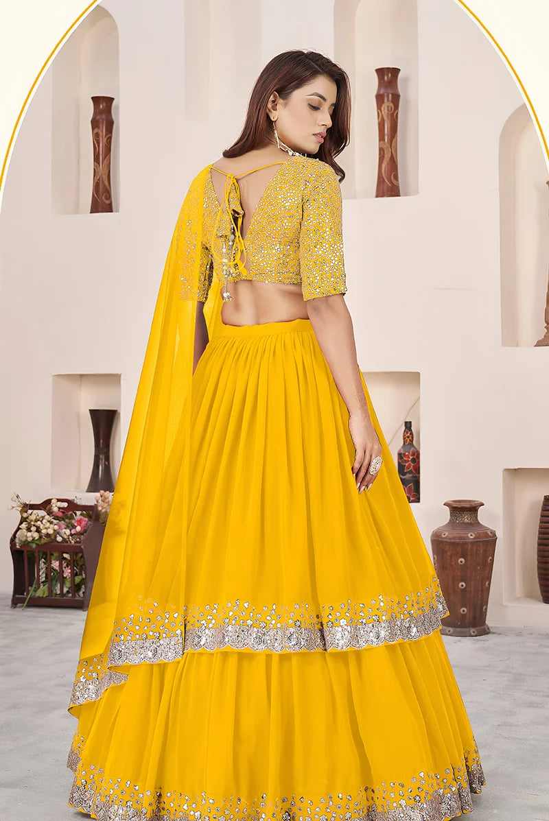 Mustard Georgette Sequin Lehenga Choli, back