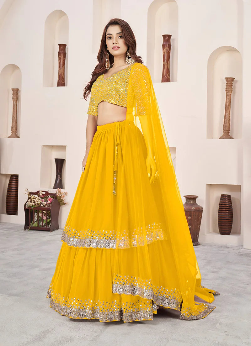 Mustard Georgette Sequin Lehenga Choli, side