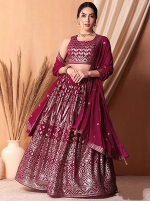 Rani Pink Georgette Sequin Lehenga Choli with Foil Print
