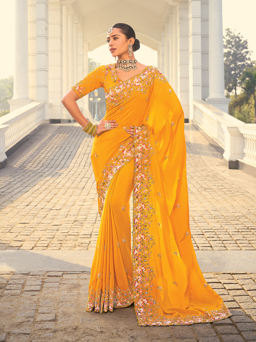  Crepe Jacquard Silk Cut-Dana & Thread Work Saree
