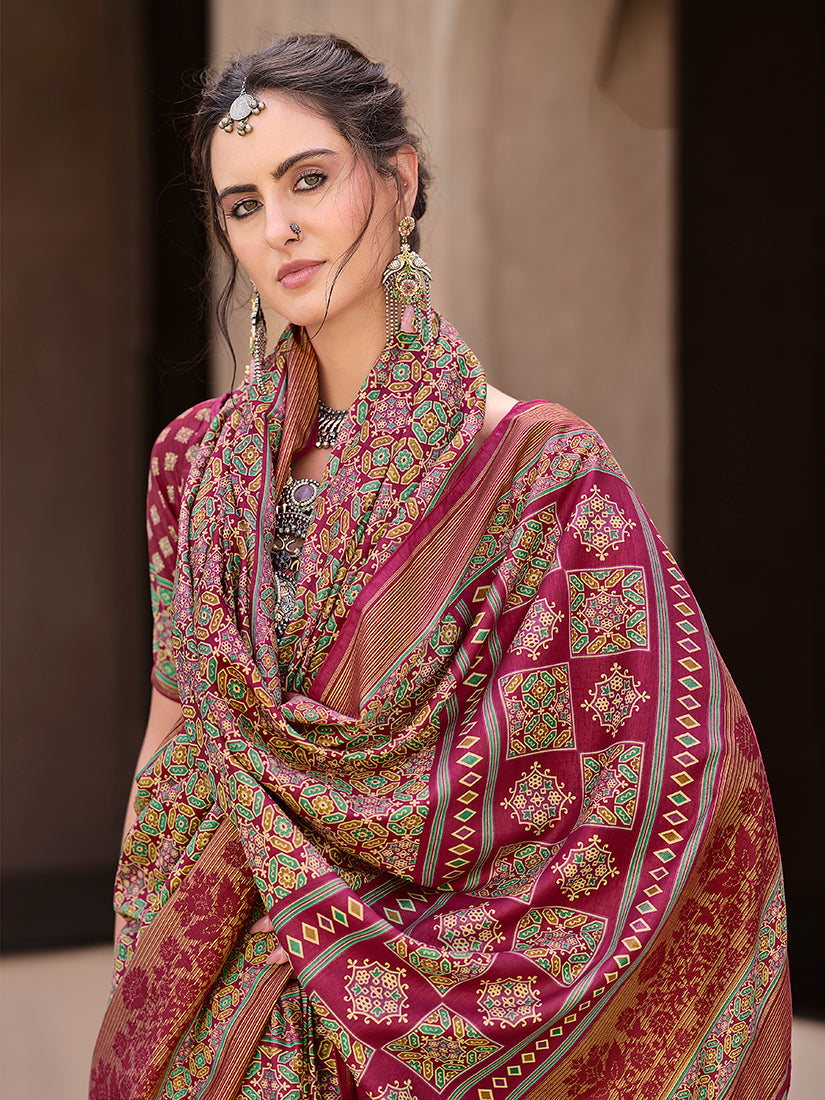 Burgundy Silk Patola Print Saree