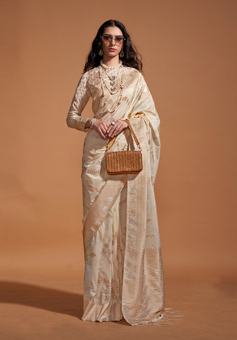 Beige Pure Georgette Saree in Classic Zari Weave