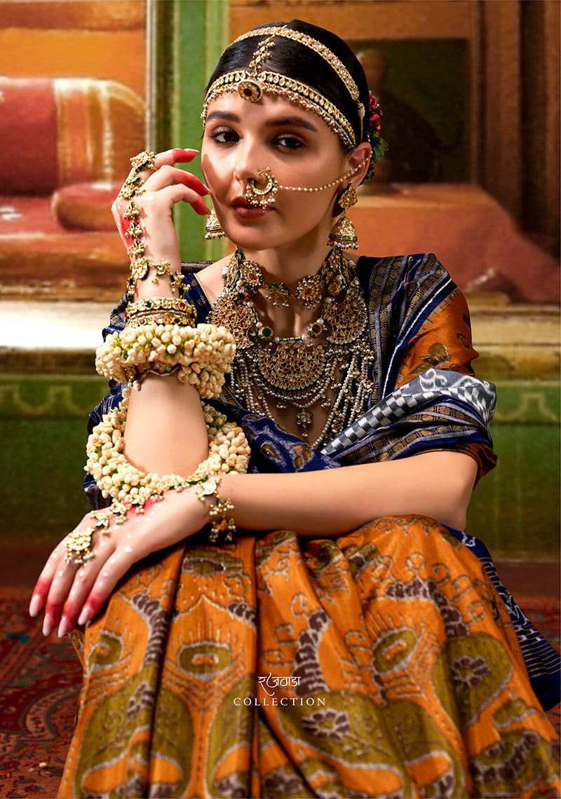 Mustard Silk Patola Print Saree