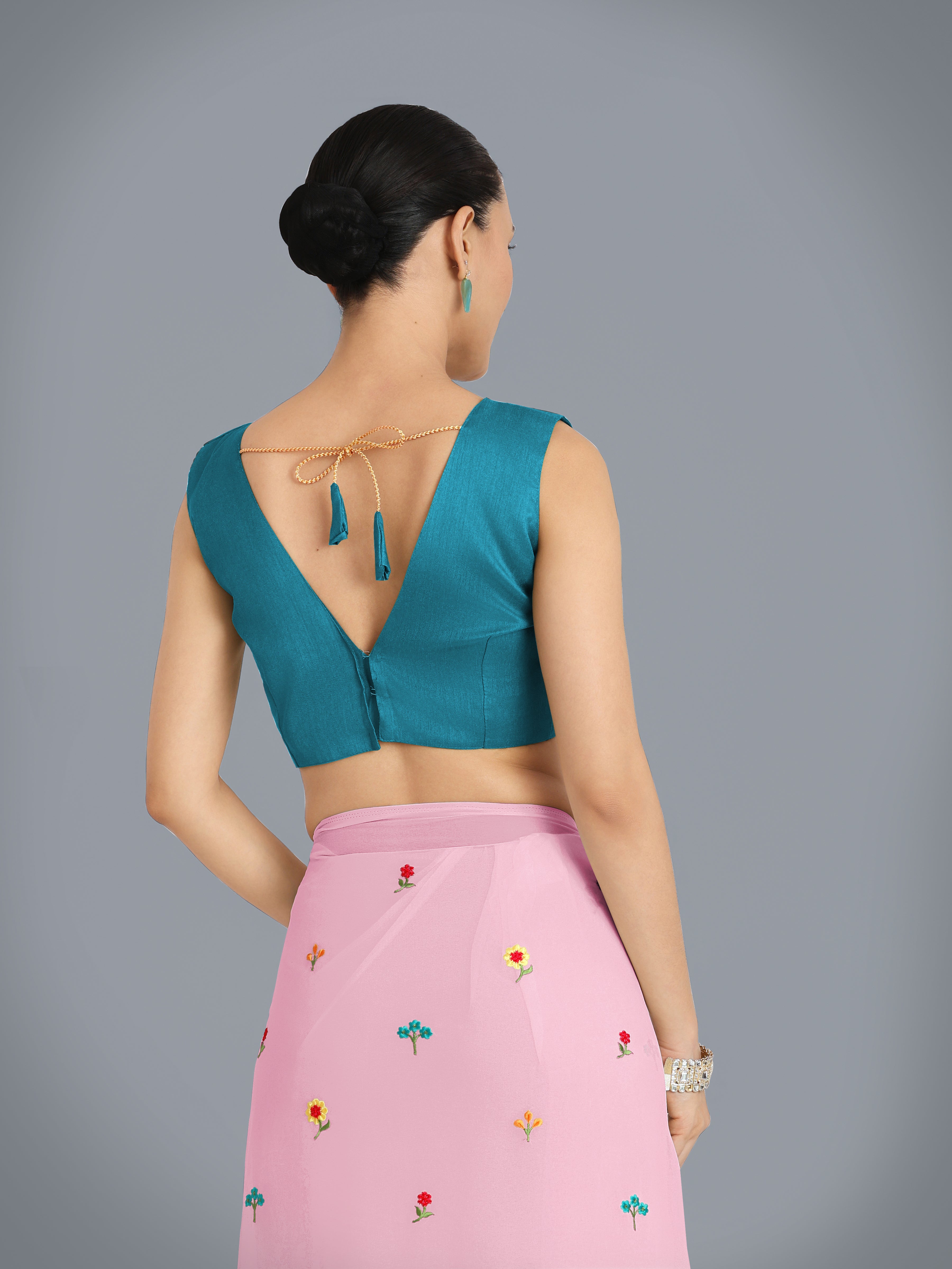 Baby Pink Georgette Embroidered Work Causal Saree