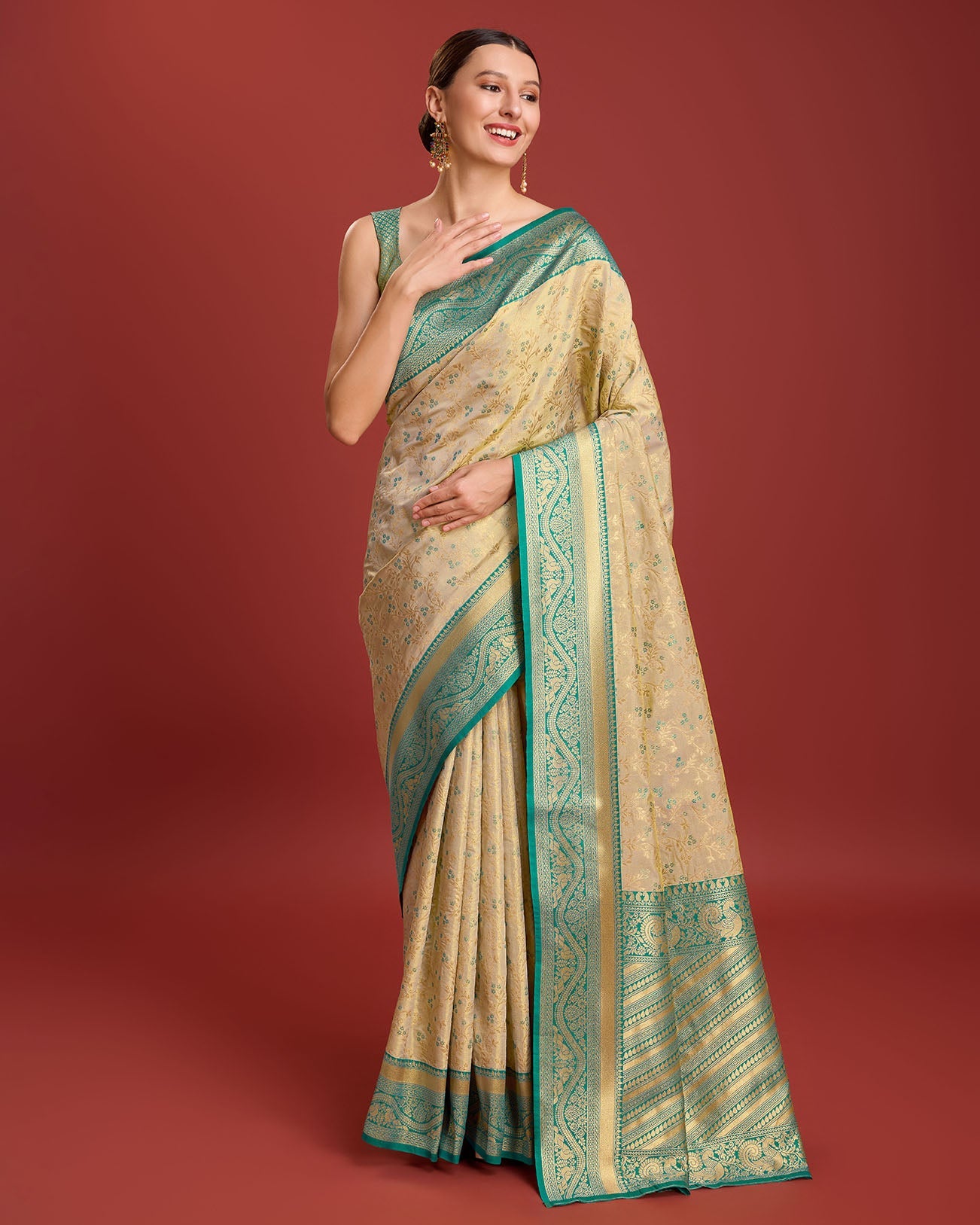 Yellow Banarasi silk Weaving Designer Saree - Monjolika Fashion