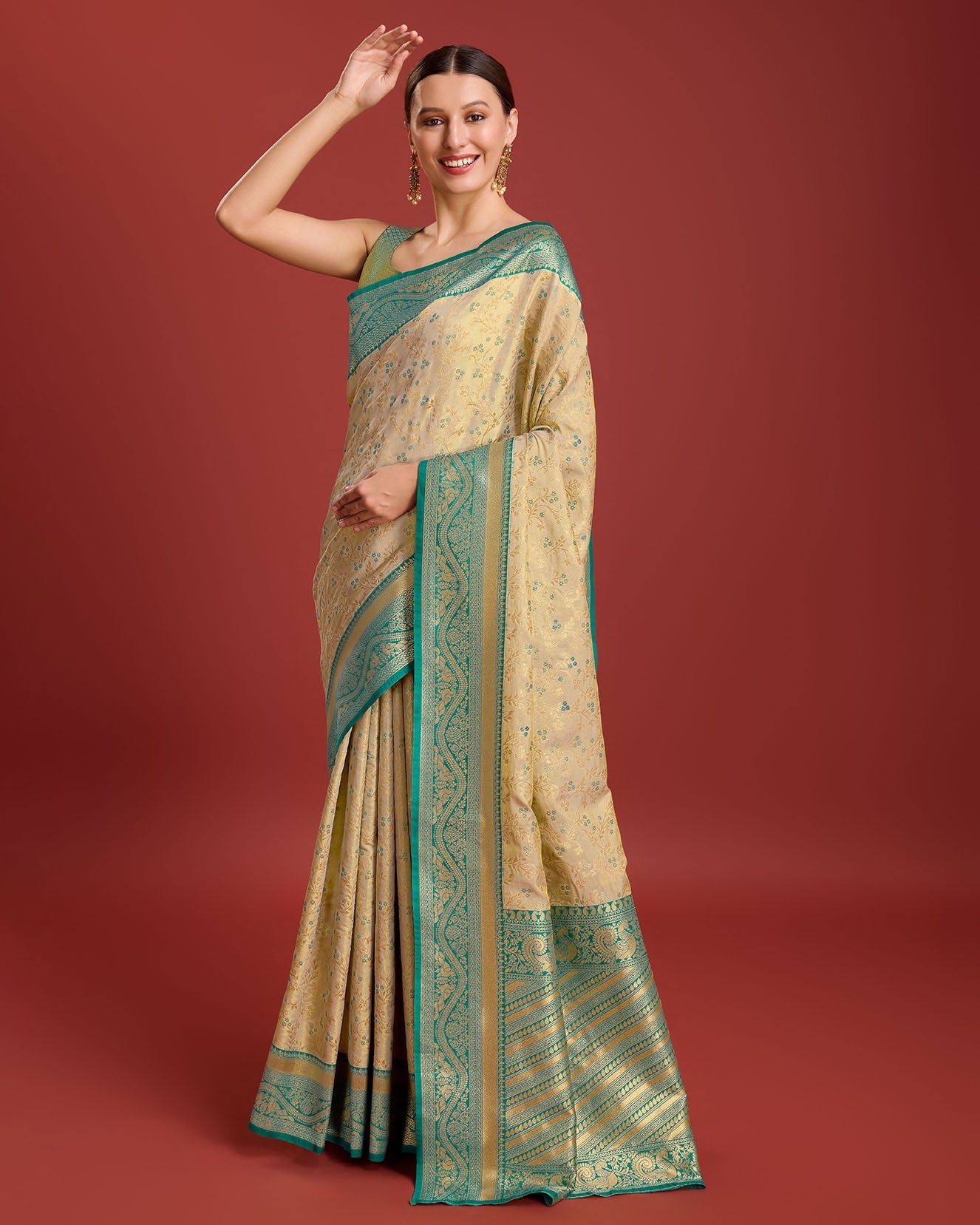 Yellow Banarasi silk Weaving Designer Saree - Monjolika Fashion