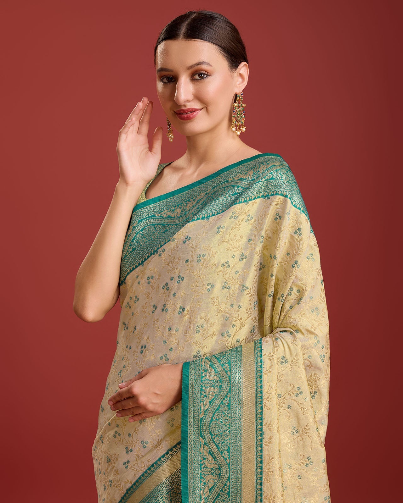 Yellow Banarasi silk Weaving Designer Saree - Monjolika Fashion