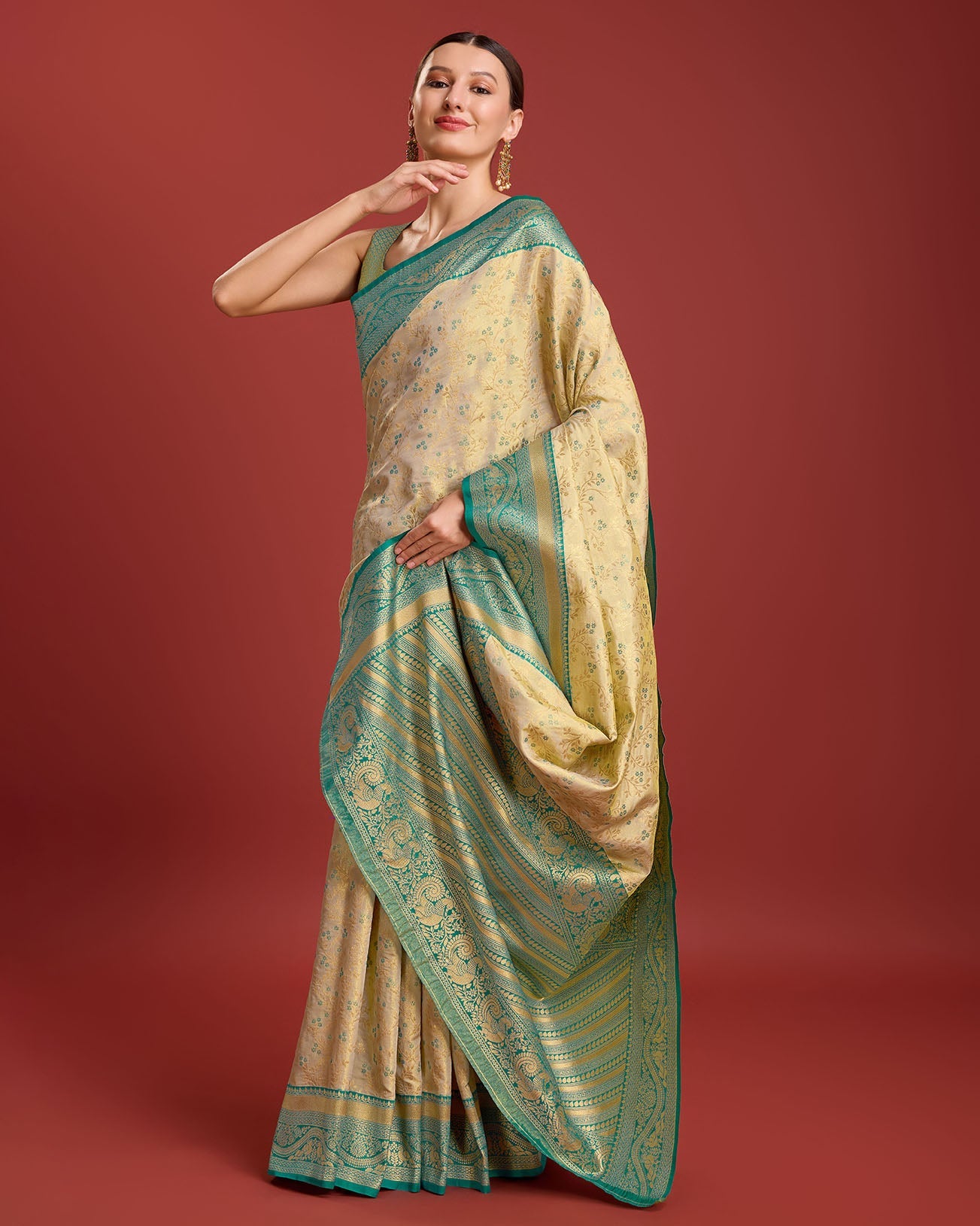 Yellow Banarasi silk Weaving Designer Saree - Monjolika Fashion