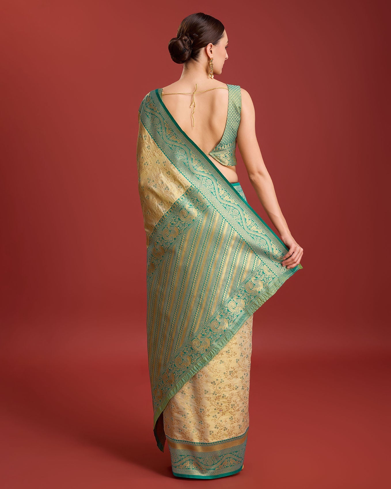 Yellow Banarasi silk Weaving Designer Saree - Monjolika Fashion