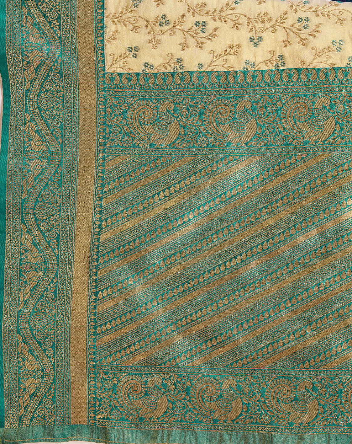 Beige Banarasi silk Weaving Designer Saree