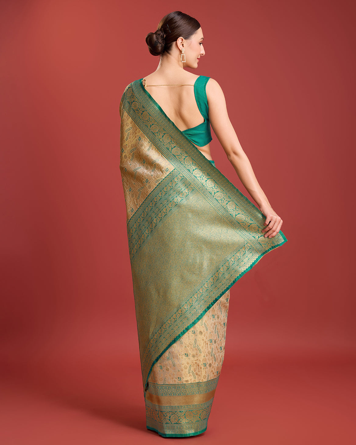 Beige Banarasi Tissue Silk Zari Woven Traditional Saree