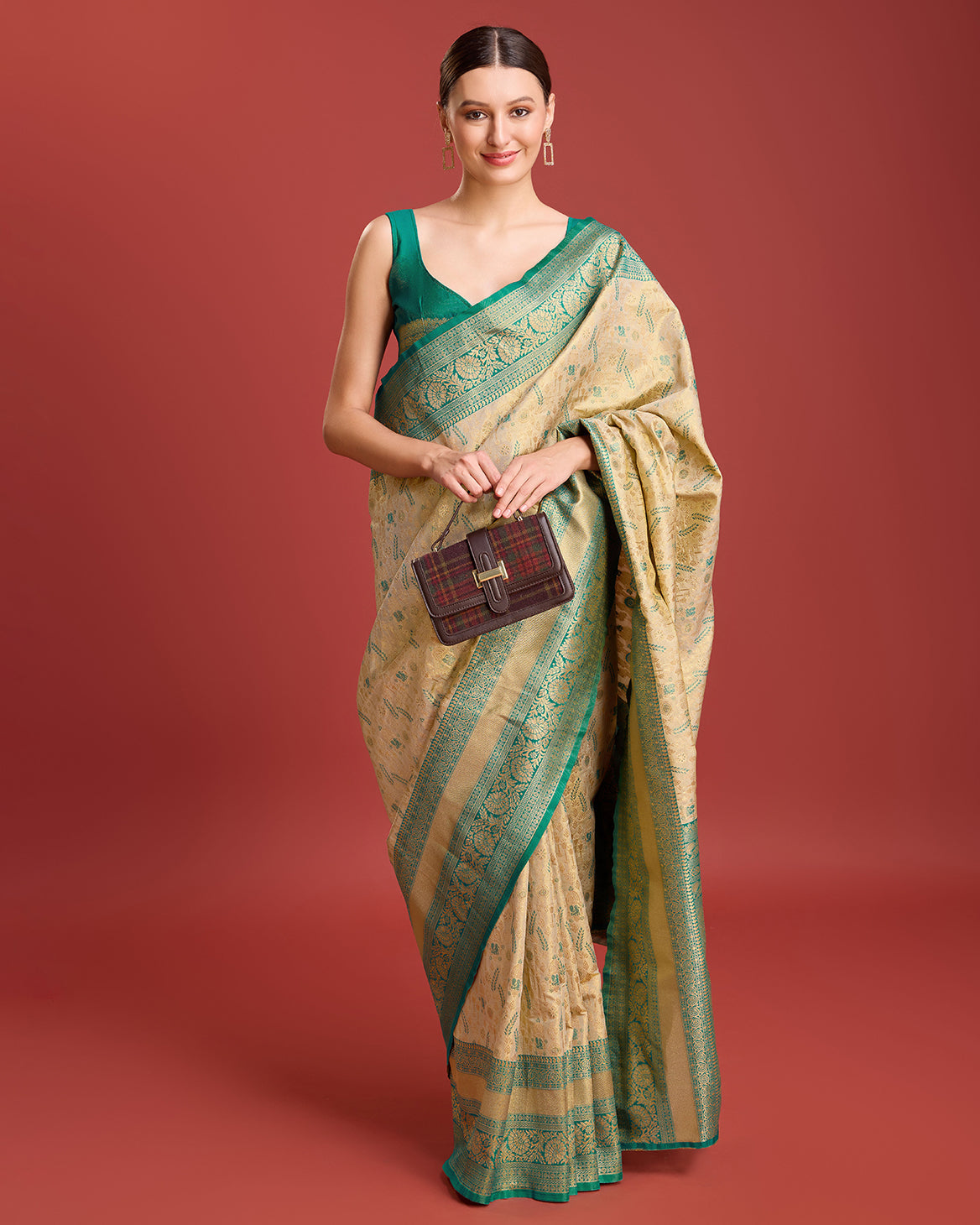 Beige Banarasi Tissue Silk Zari Woven Traditional Saree