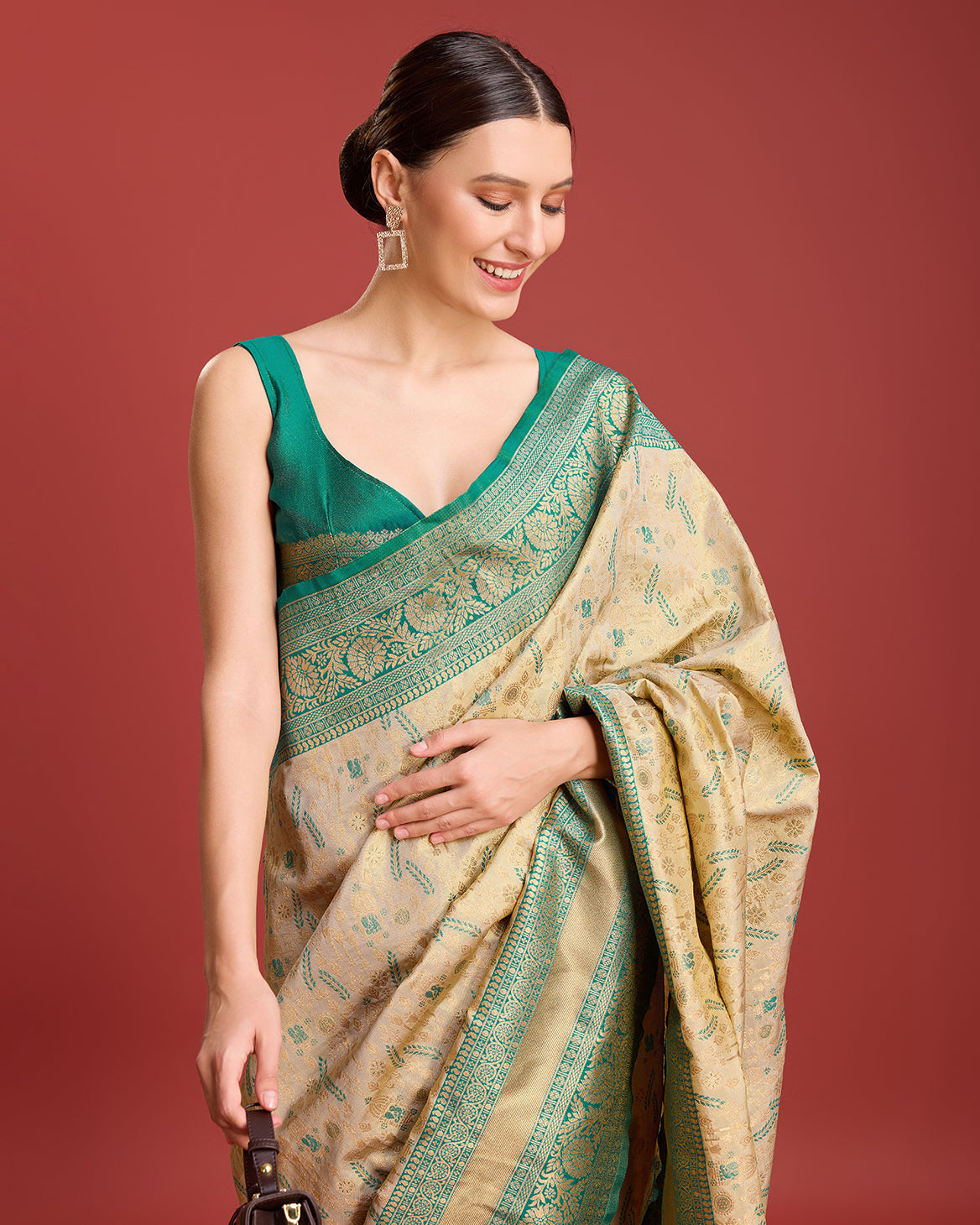 Beige Banarasi Tissue Silk Zari Woven Traditional Saree