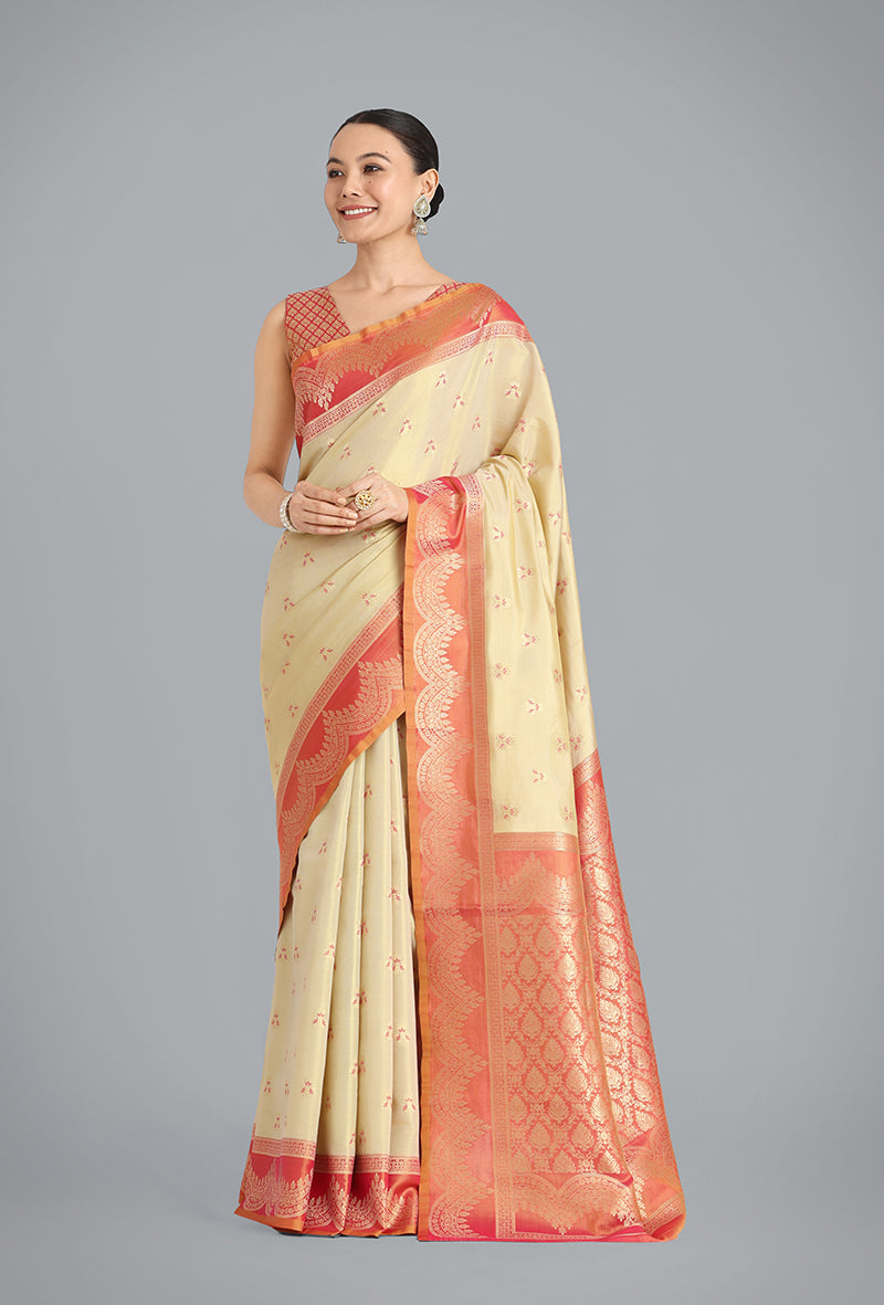 Beige Banarasi Weaving Tissue Silk Indian Wear Saree