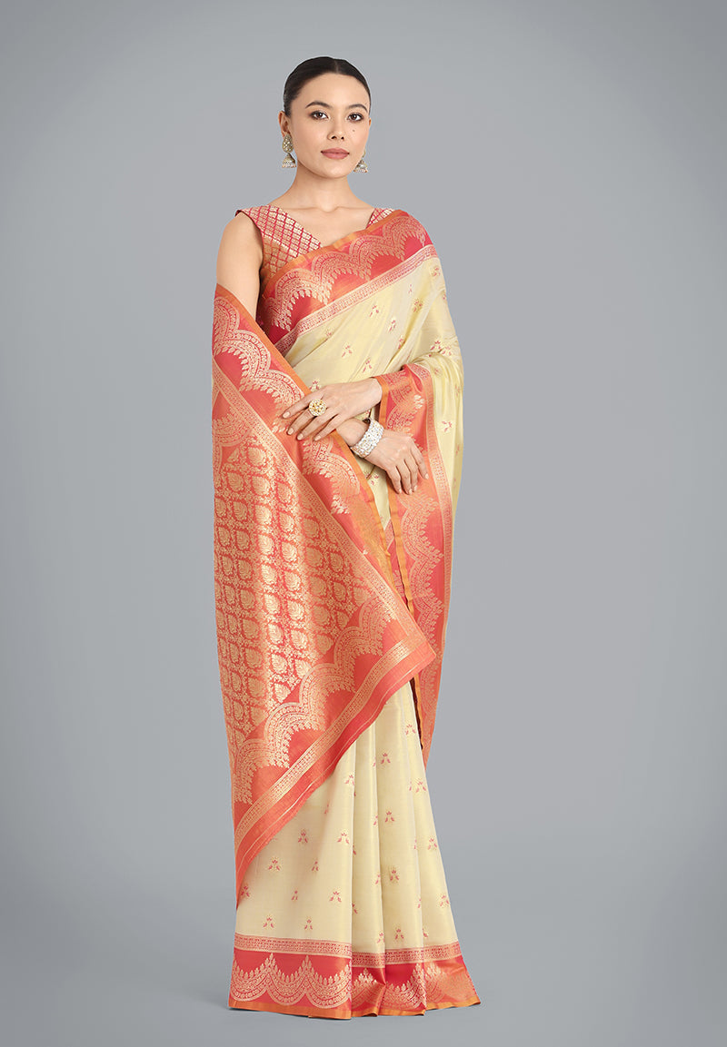 Beige Banarasi Weaving Tissue Silk Indian Wear Saree